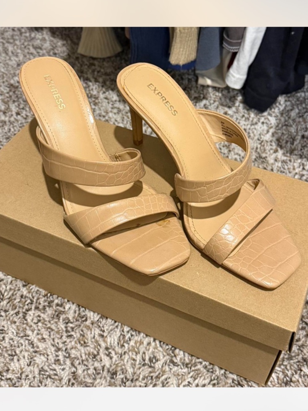 Express Nude Faux Croc Kitten Heels